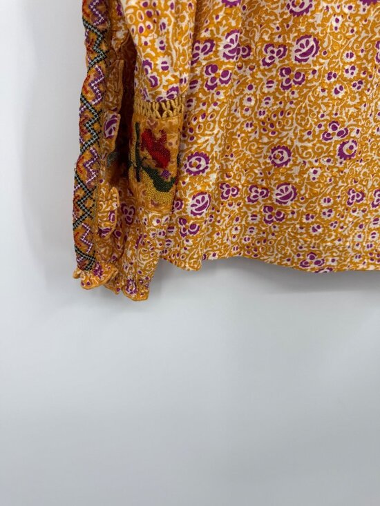 Women’s Anthropologie Maeve Embroidered Boho Top •Size 6 yellow festival - Picture 12 of 16